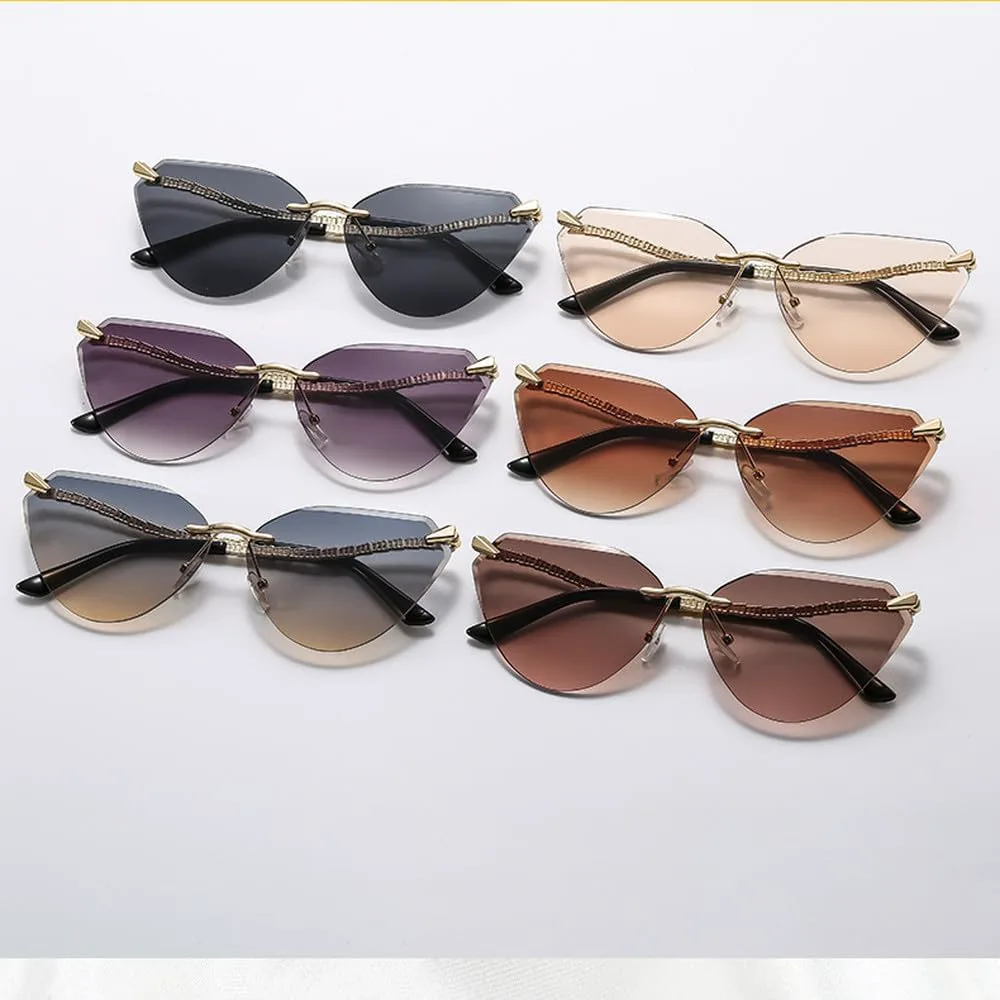 

Женские солнцезащитные очки «кошачий глаз» без оправы, роскошные, модные, с металлической оправой, винтажные, с защитой от УФ-излучения UV400 HVTVTLA, C5brownpink