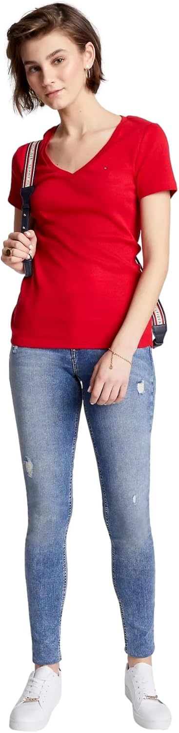 Футболка Tommy Hilfiger с коротким рукавом и V-образным вырезом Solid Cotton, красный — фото 2