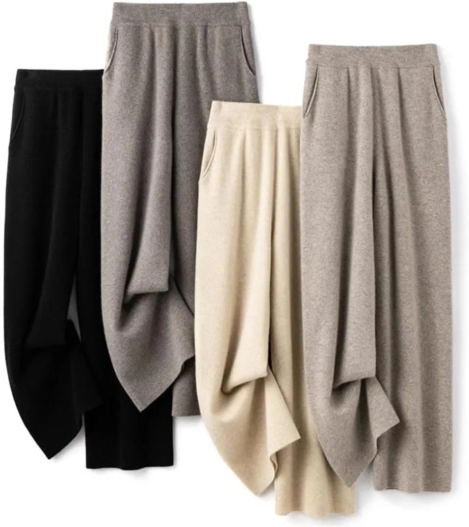 Женские брюки из шерсти, высокие, Elastic Waist, Khaki