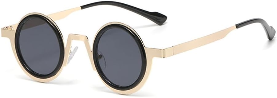 

Ретро круглые панк металлические солнцезащитные очки для женщин, защита от УФ-излучения UV400, модные прозрачные линзы, для мужчин, двухцветная оправа KTUCN, Golden Black Gray