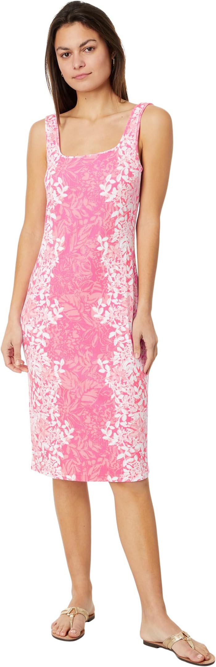 

Платье Lilly Pulitzer Mick Square Neck Ribbed Dress, цвет Roxie Pink Shadow Dancer Engineered