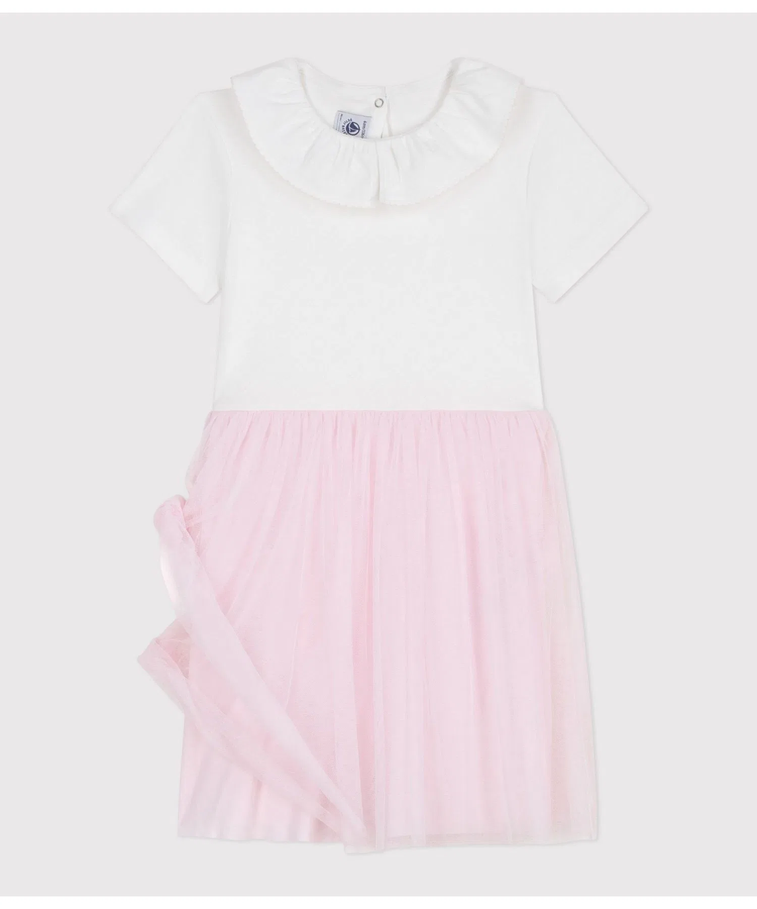 Детское платье-тюль с оборками PETIT BATEAU бело-розовое — фото 2