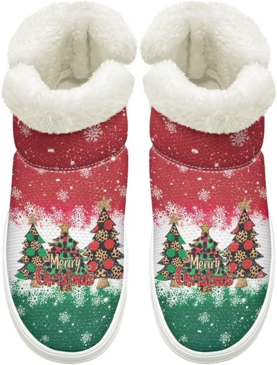 

Теплые ботинки для женщин и мужчин, ботильоны без шнурков, рождественские ботинки со снеговиками, пушистые, нескользящие, утепленные, с удобной подошвой Cugasmaru, красный/зеленый