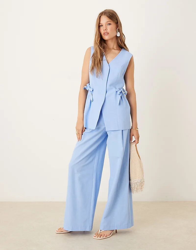 

Синие брюки с завязкой на талии из льняной смеси ASOS DESIGN — часть комплекта