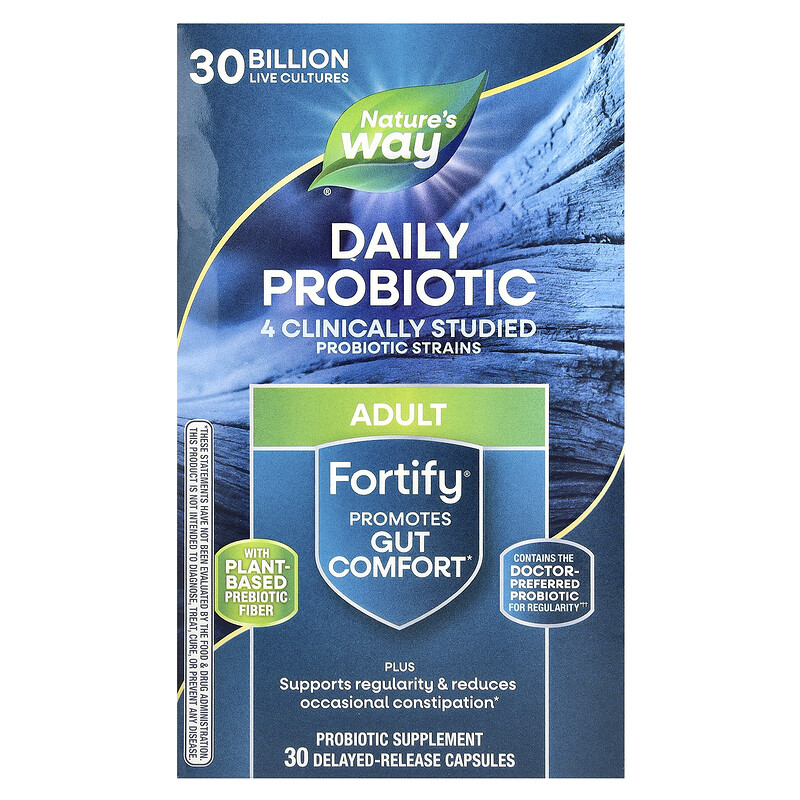 

Nature's Way, Fortify, ежедневный пробиотик, для взрослых, 30 млрд КОЕ, 30 капсул с отсроченным высвобождением