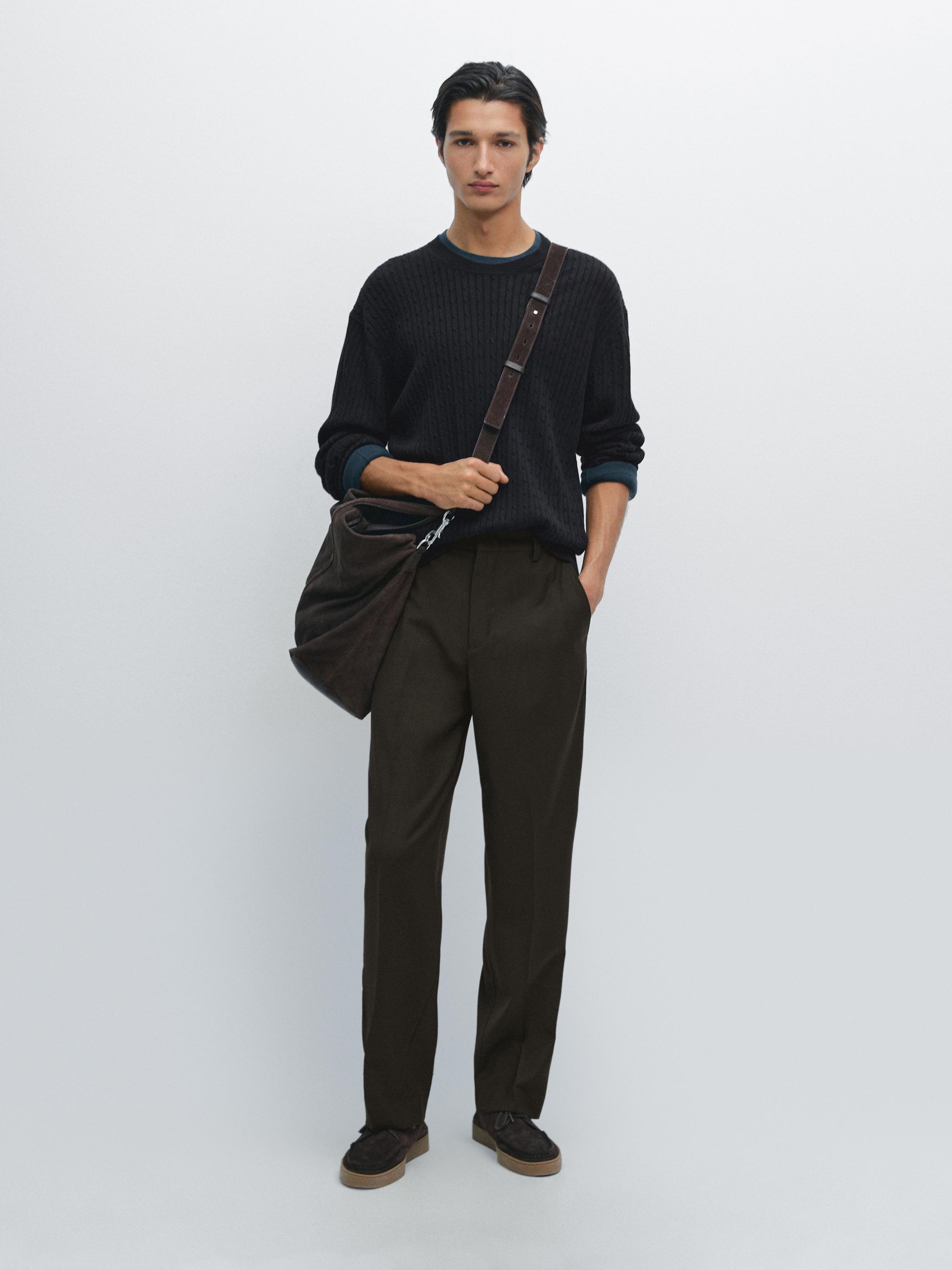 

Свитер косой вязки из хлопковой смесовой ткани Massimo Dutti, темно-синий