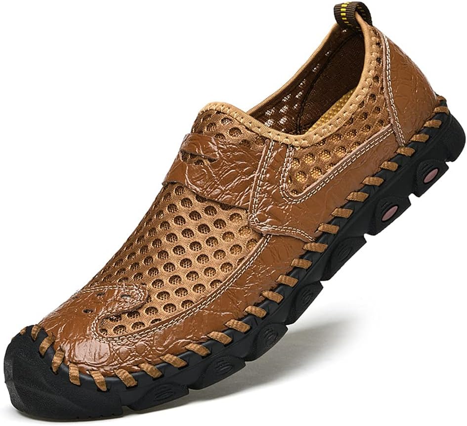 

Мужские дышащие сандалии Veslexth с закрытым носком, регулируемые, из кожи, для активного отдыха, вождения, рыбалки, летних походов, спорта, прогулок и работы, желтый