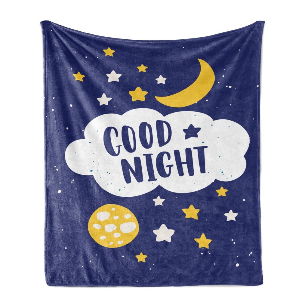 

Мягкое фланелевое флисовое одеяло ABAKUHAUS Sleep, детский стиль, узор в виде полумесяца, звезд и облаков, детский синий цвет, 175 x 230 см, белый синий желтый