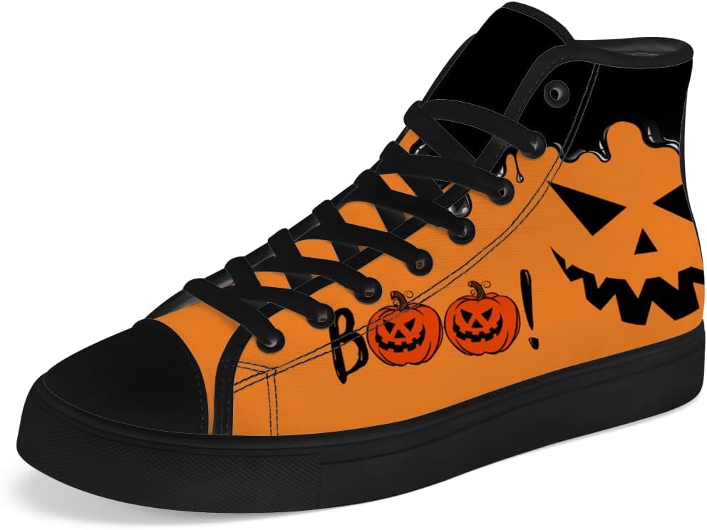 

Мужские и женские высокие кеды из холста с тыквенным рисунком, высокие кроссовки на шнуровке, повседневная обувь Chebing, оранжевый