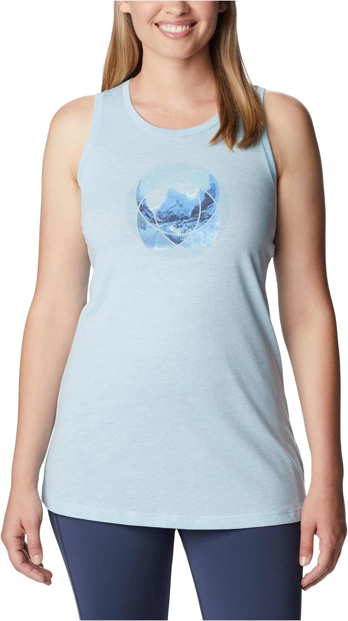 

Топ Columbia Bluff Mesa Tank Top, цвет Spring Blue Heather/Mindful Meditation Graphic