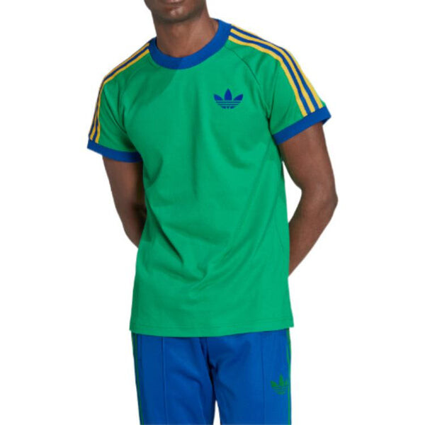Футболка Men's adidas originals Cali Tee Pattern Stripe Printing Ribbed Round Neck Short Sleeve Green T-Shirt, зеленый — фото 2