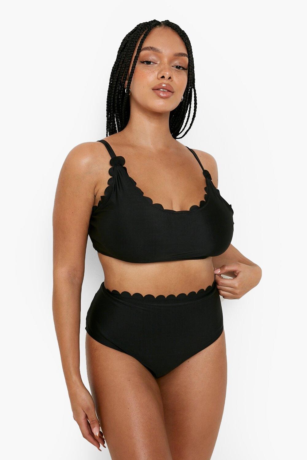 

Трусы Plus с высокой талией Mix & Match с фестонами boohoo, черный
