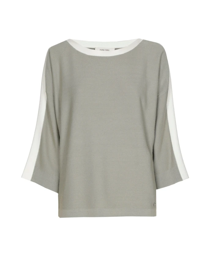 

Пуловер оливково-зеленого цвета с вырезом-лодочкой и отделкой цвета экрю. Marie Mãro, зеленый