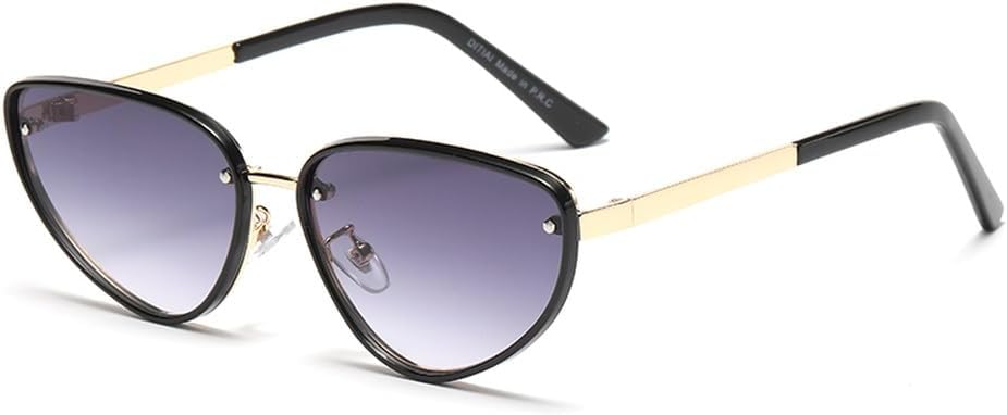 

LVTFCO Модные металлические солнцезащитные очки «кошачий глаз» для женщин и мужчин, панк-очки «кошачий глаз», стильные черные очки с защитой от УФ-излучения UV400, Gold Black