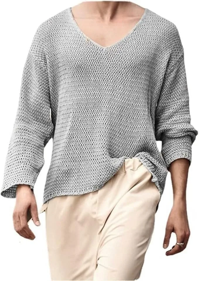 

Мужской свитер V-образным вырезом легкий slim fit