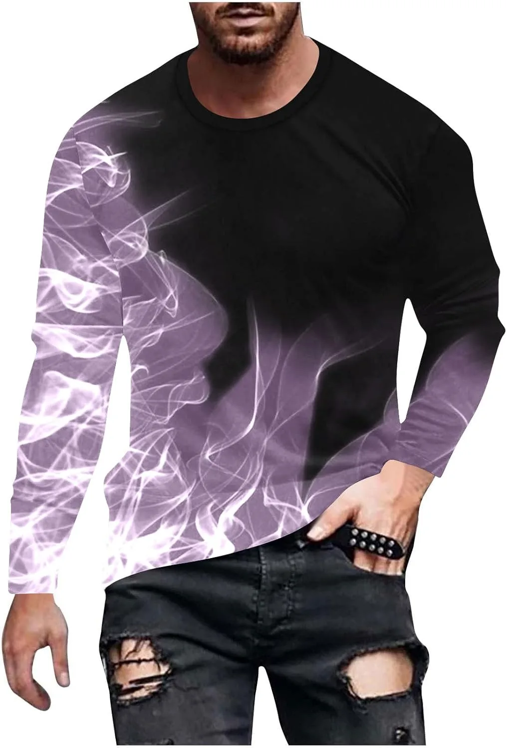 

Xiaojake Футболка для мужчин Big and Tall с длинным рукавом и 3D принтом в виде пламени Xiaojmake