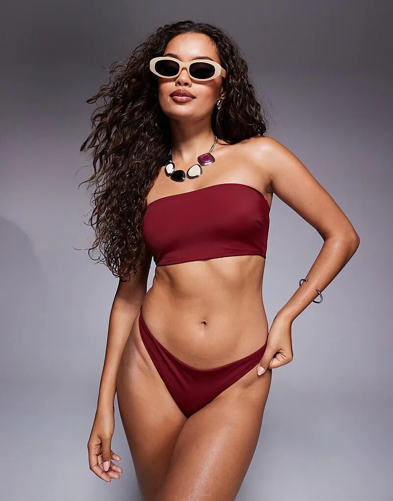 

Бикини-стринги Maya ASOS DESIGN Mix and Match с высоким вырезом бедра бордового цвета
