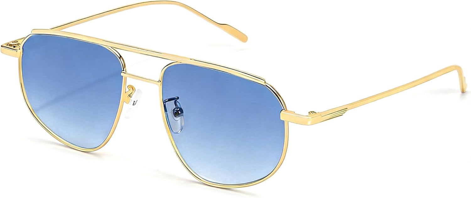 

Женские солнцезащитные очки-авиаторы SIPHEW - модные квадратные солнцезащитные очки с легким тонированием, двойной перемычкой и металлическими вставками, A05 Blue Purple Aviator Sunglasses