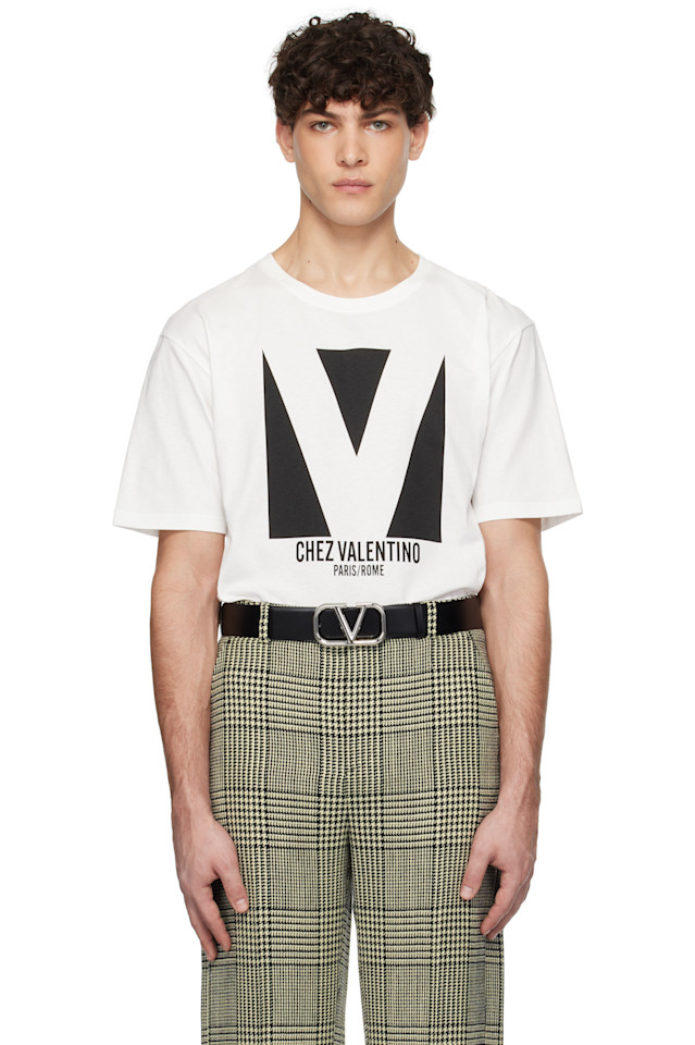

Футболка из хлопкового джерси с принтом 'Chez Valentino' Valentino, цвет avorio