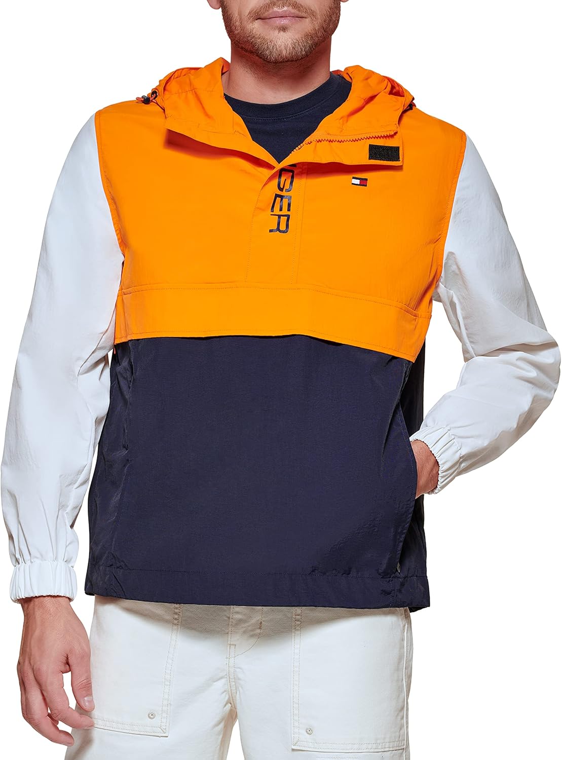 Мужская легкая куртка-поповер в стиле ретро от Tommy Hilfiger Taslan, Orange/Navy/Ice — фото 2
