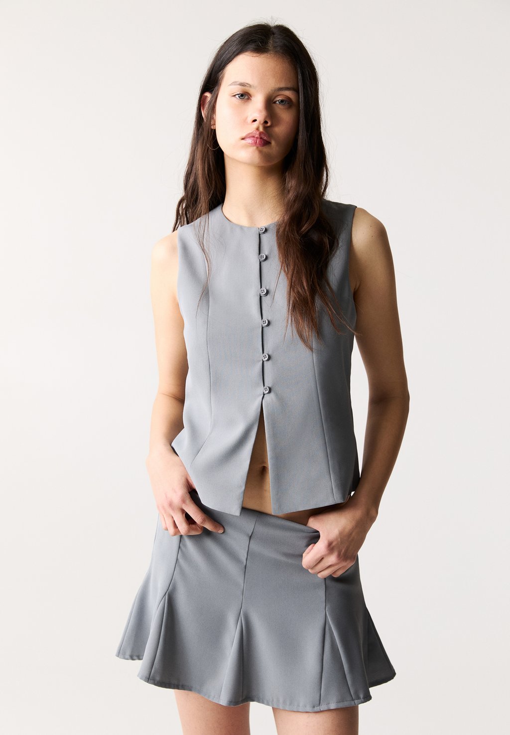 

Мини-юбка GODET PULL&BEAR, серый