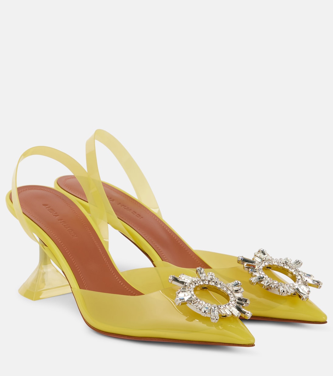 Туфли-лодочки Begum Glass 70 из ПВХ с открытой пяткой Amina Muaddi, Canary