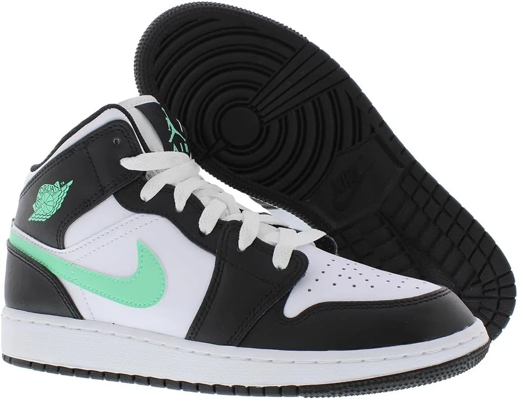 Детские кроссовки Nike Air Jordan 1 Mid, White/Black/Green Glow — фото 2