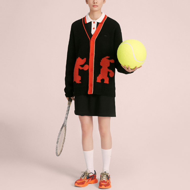 Свитер LACOSTE SS23 Unisex, вязаный, черный с красным — фото 4