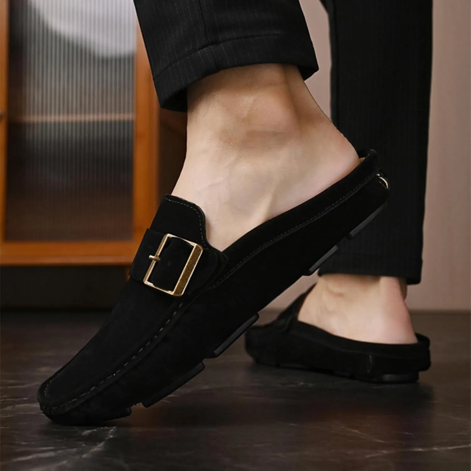 Мужские мюли, Suede, Loafers & Slip-Ons, Black Aokisx — фото 4