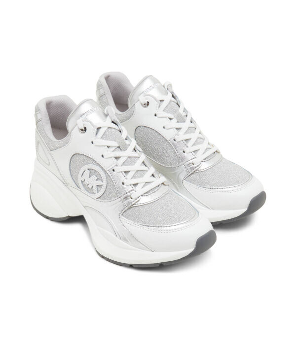 Кроссовки женские Michael Kors Zuma trainer комбинированные на танкетке, серебряный — фото 3