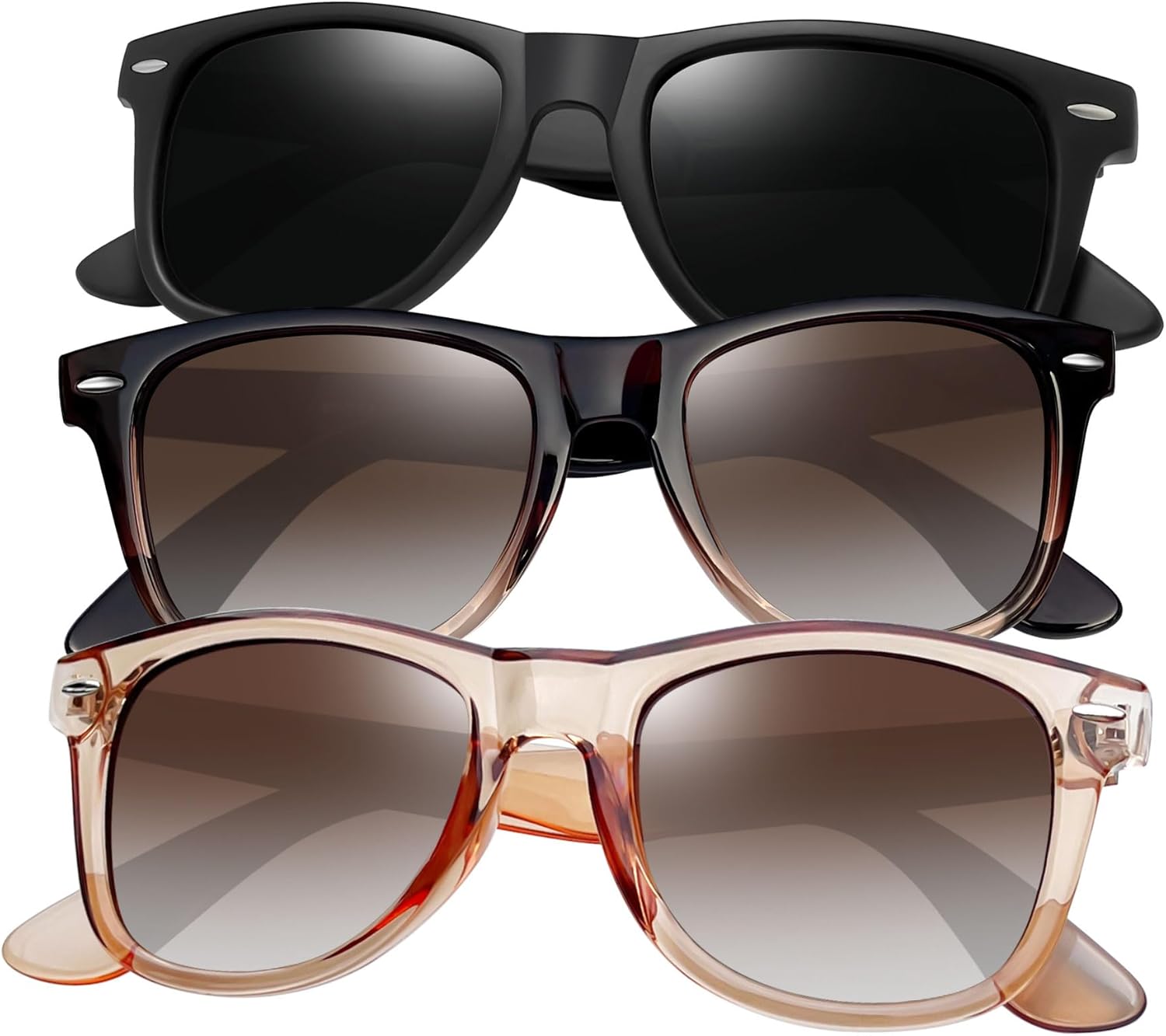 

Набор из 3 квадратных солнцезащитных очков Joopin с поляризацией и защитой от УФ-излучения. Модные солнцезащитные очки для женщин и мужчин, H23-black + Gradual Brown + Clear Brown