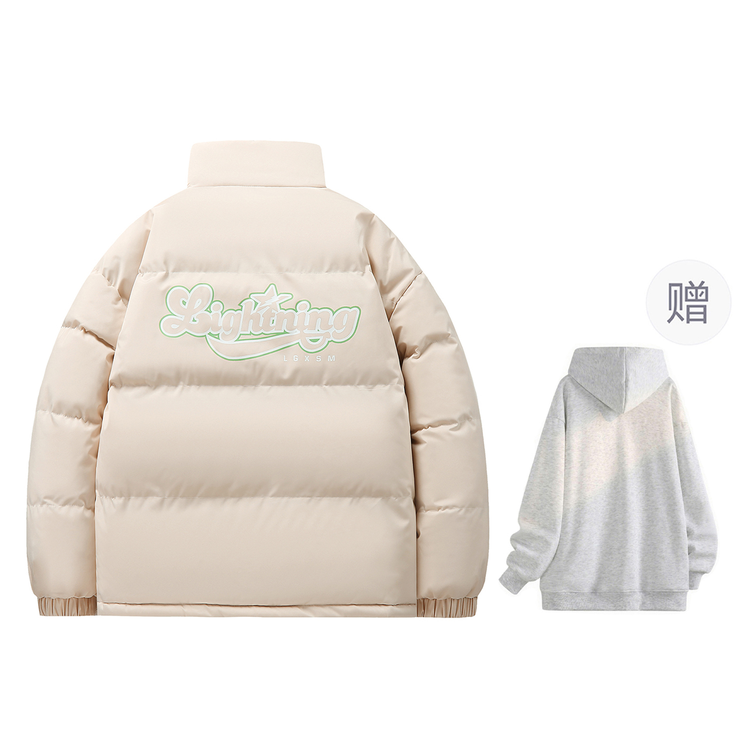 

Ретро стиль унисекс стеганая куртка Lightning X Storm, белый (comes with светло-серый hoodie)