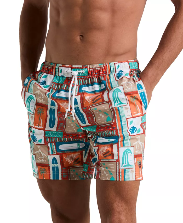 

Мужские облегающие плавки с принтом "Surf" на завязках, 7 дюймов Original Penguin, оранжевый