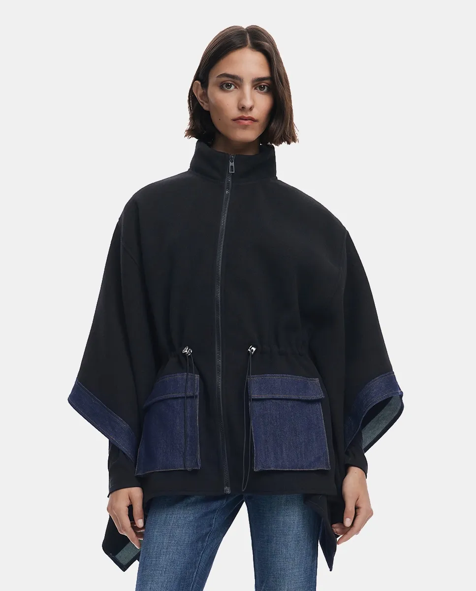 

Комбинированный денимовый пончо Desigual, бежевый