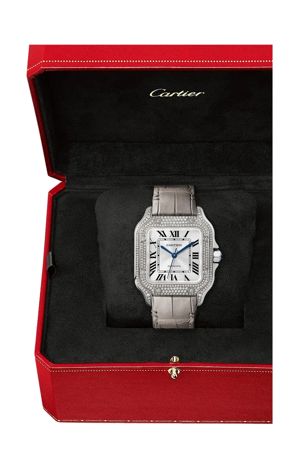 SANTOS DE CARTIER, средняя модель, белое золото, бриллианты, автоматические - WJSA0014, золотой — фото 4
