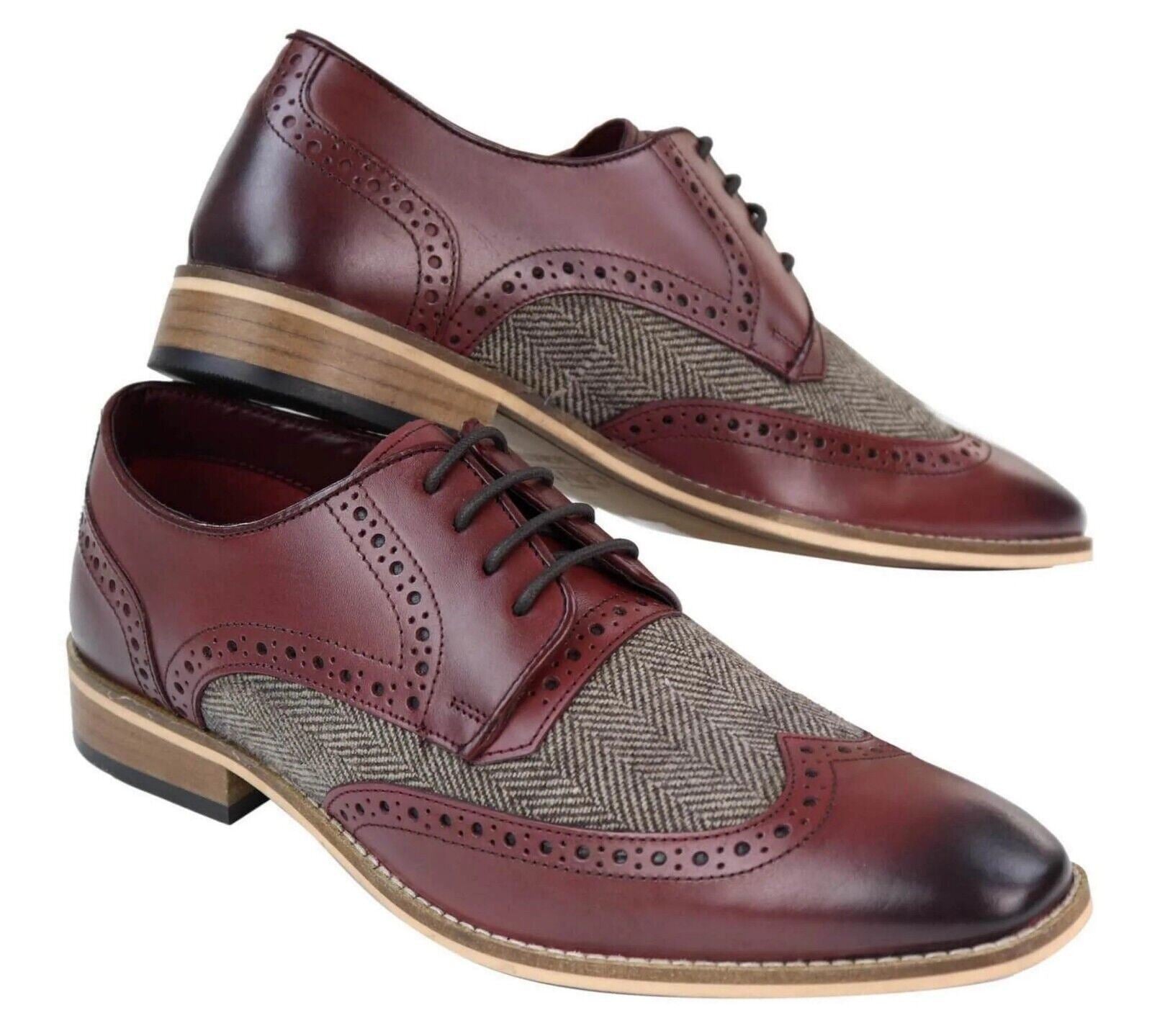 Мужские классические оксфорды Derby Brogue из бордовой кожи в клетку House Of Cavani — фото 2