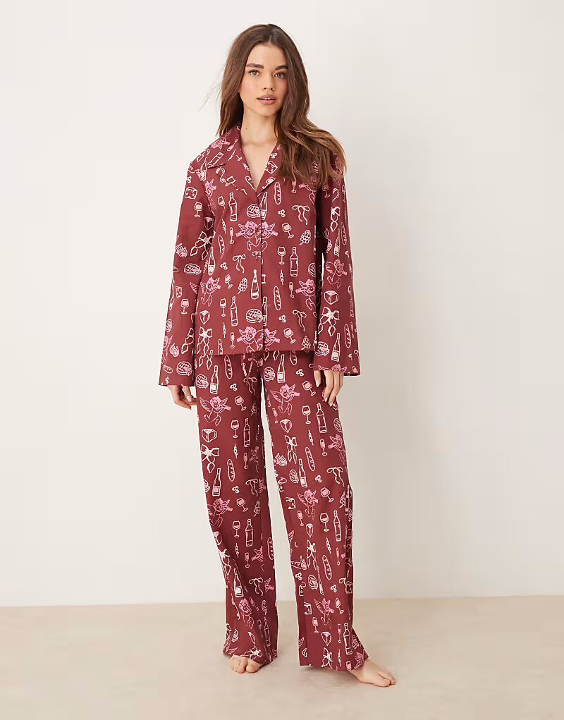 

Широкие брюки для дома из поплина ASOS DESIGN с праздничным принтом