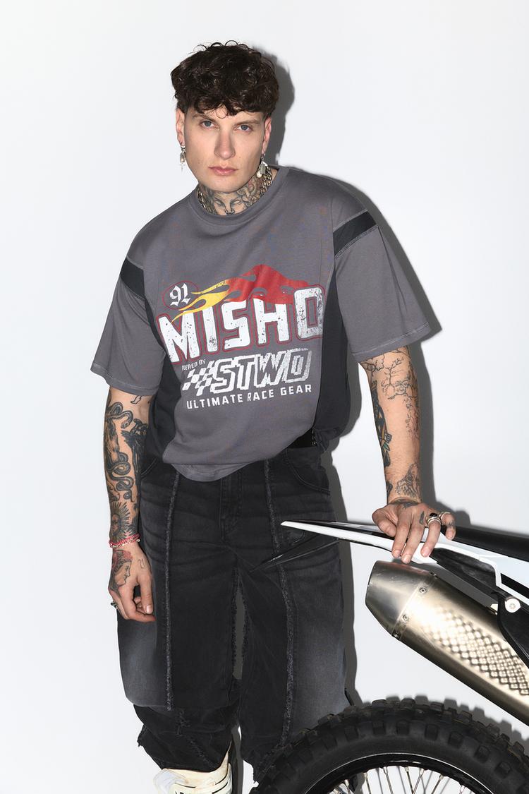 

Футболка гоночная Misho x stwd Pull And Bear, серый
