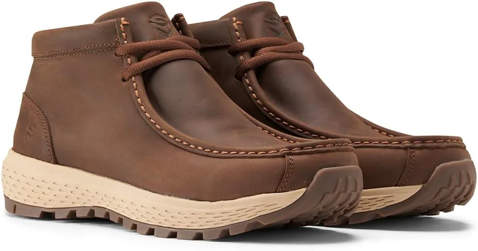 Мужские ботинки SUREWAY Chukka, легкие и прочные кожаные рабочие ботинки с носком-мокасином, модные для походов, вождения, Челси-ботинки для комфорта в любую погоду (офис, повседневная носка, нарядные), коричневый — фото 3