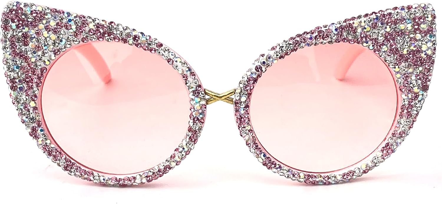 

Модные солнцезащитные очки «кошачий глаз» со стразами для женщин, милые круглые солнцезащитные очки с бриллиантами, винтажные женские солнцезащитные очки для вечеринок mincl, Pink