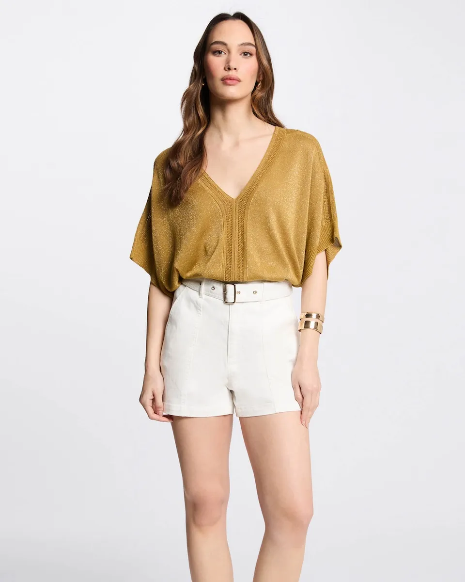 

Женский джемпер с коротким рукавом и V-образным вырезом Morgan, золотой