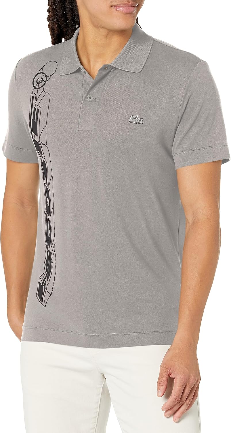

Футболка-поло Lacoste Men's Contemporary Collections, короткий рукав, классический крой, пике, с принтом, Cement
