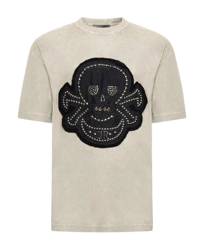 

Футболка с большим декоративным черепом John Richmond, бежевый