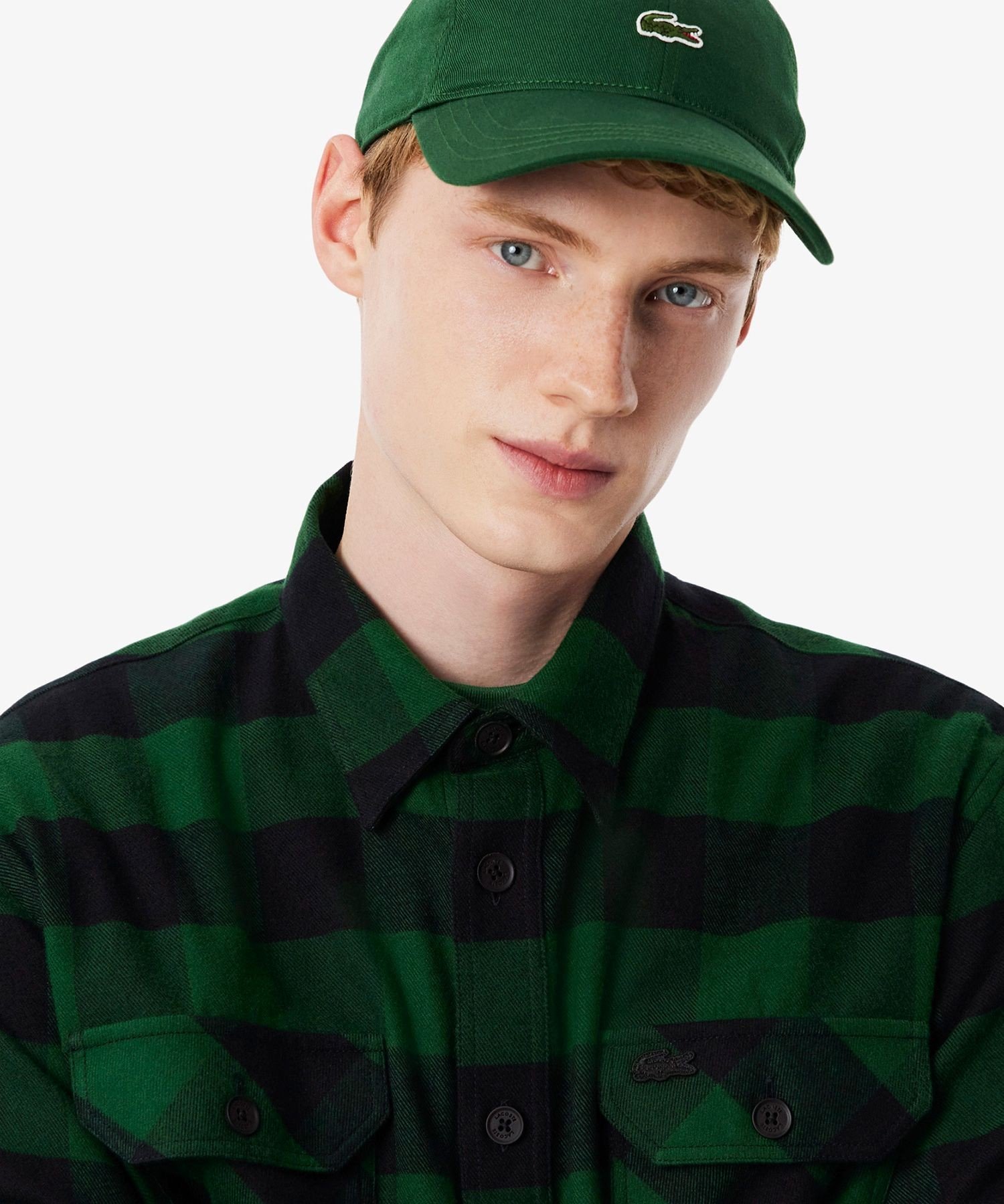Свободная хлопковая клетчатая фланелевая рубашка LACOSTE, Green