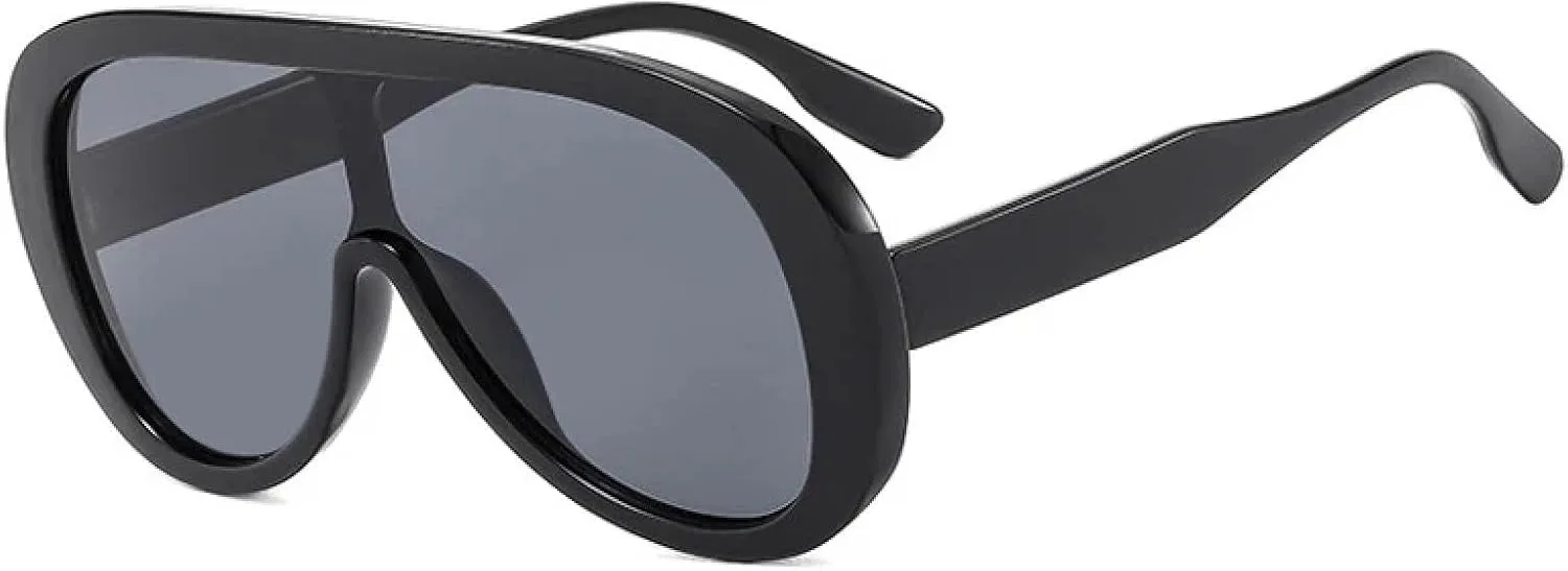 

Женские солнцезащитные очки One Piece, модные солнцезащитные очки большого размера для мужчин, очки с защитой от УФ-излучения UV400 для женщин HHZZYVY, Black-black