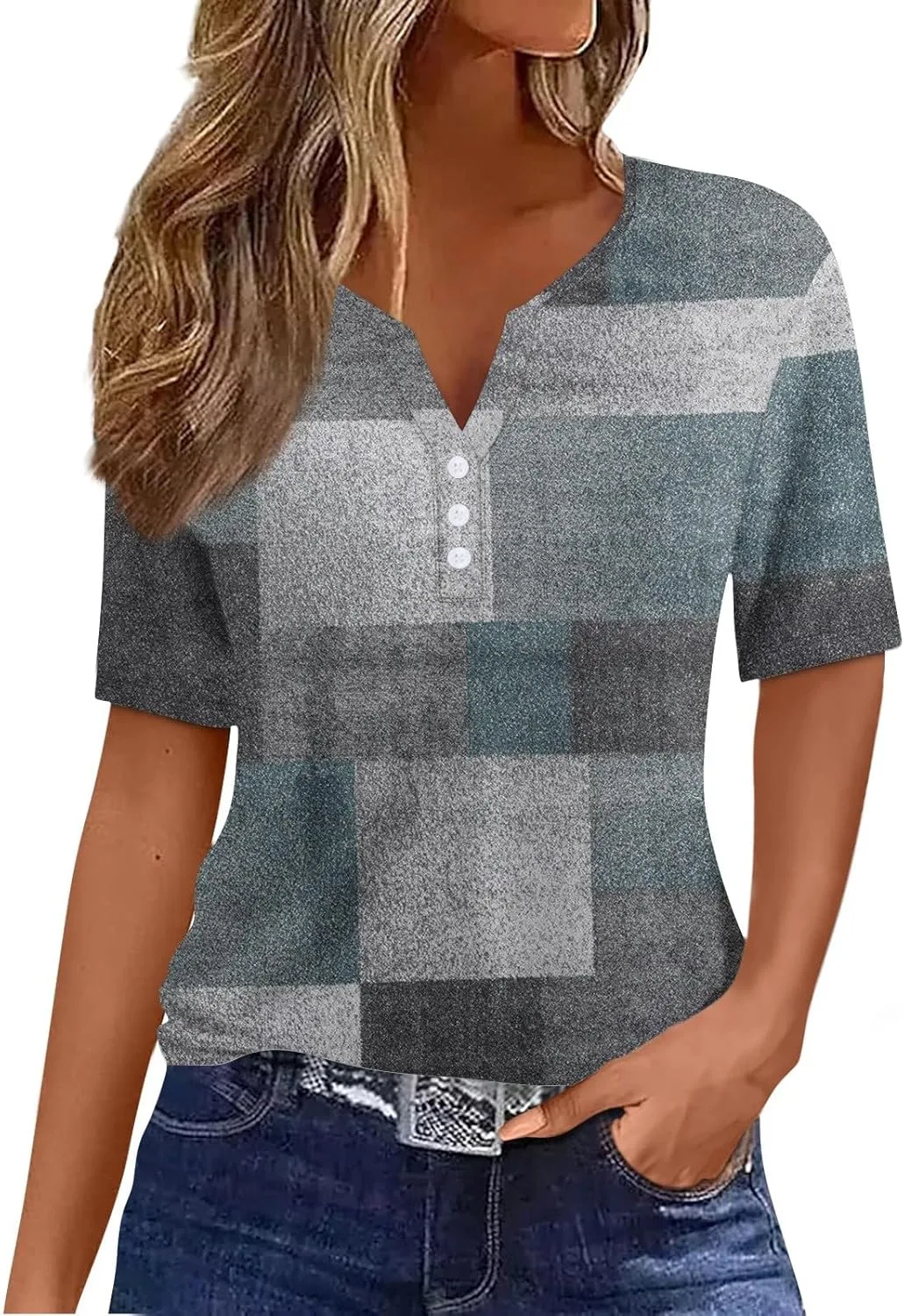 

Женская блузка, летняя с коротким рукавом и V-образным вырезом, Casual, свободный крой, S-3XL