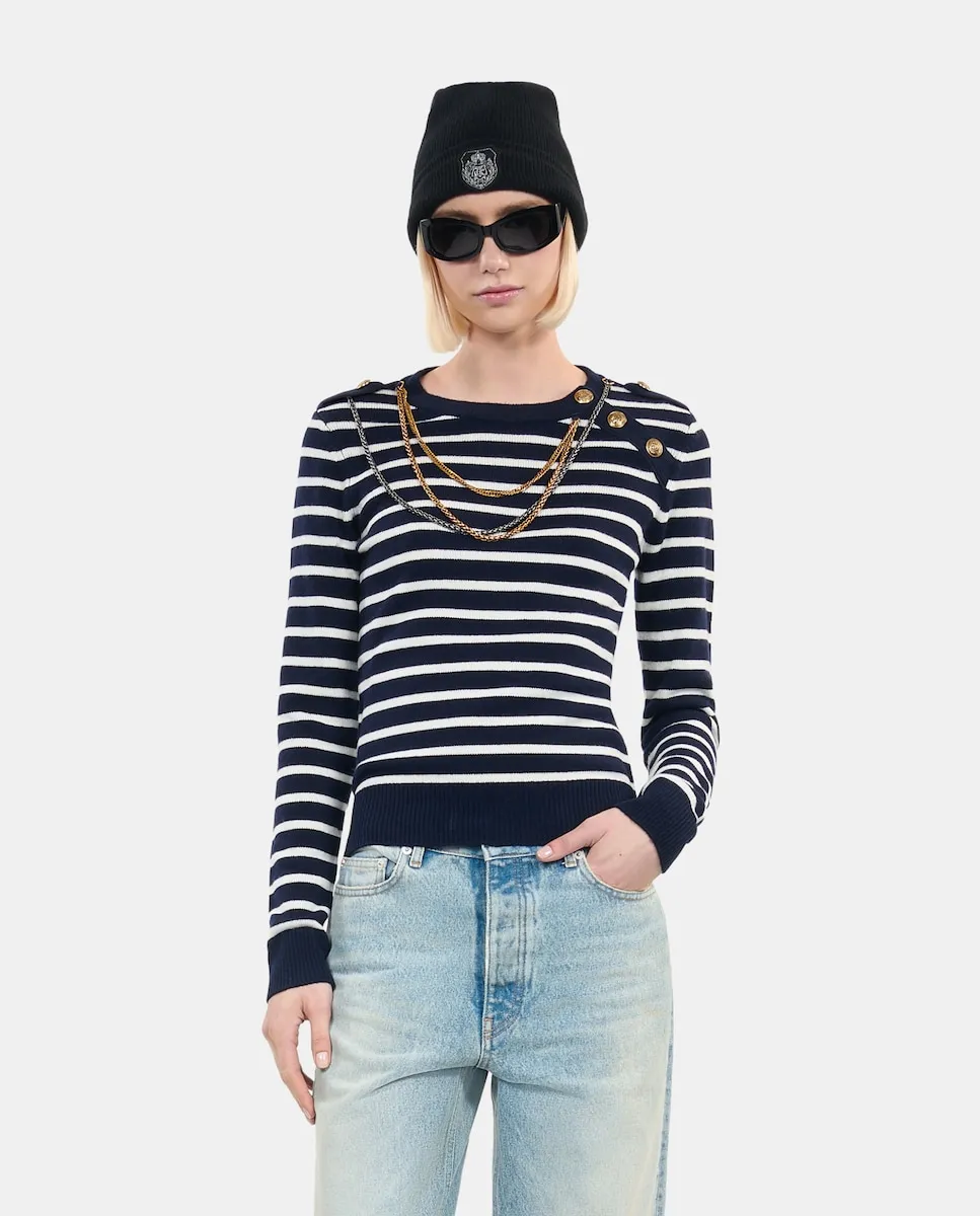 

Женский полосатый шерстяной свитер The Kooples, тёмно-синий