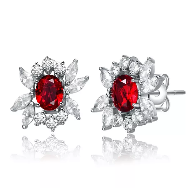 

Серьги-Кластеры из стерлингового серебра с белым золотом и фианитами в форме маркиза Genevive, red