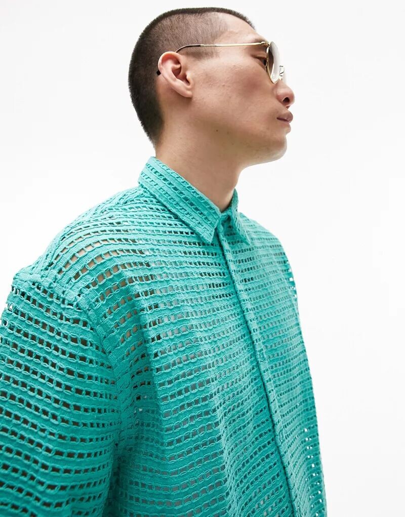 

Бирюзовая рубашка свободного кроя с короткими рукавами Topman, связанная крючком