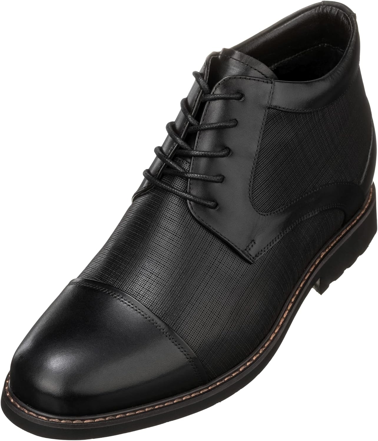 

Мужские невидимые башмаковые туфли CALTO с увеличением роста - темно-коричневые кожаные ботинки с закрытым носком на шнуровке с внутренним искусственным мехом - прибавка к росту 8 см - модель Y41089 - размер 10 D(M) US